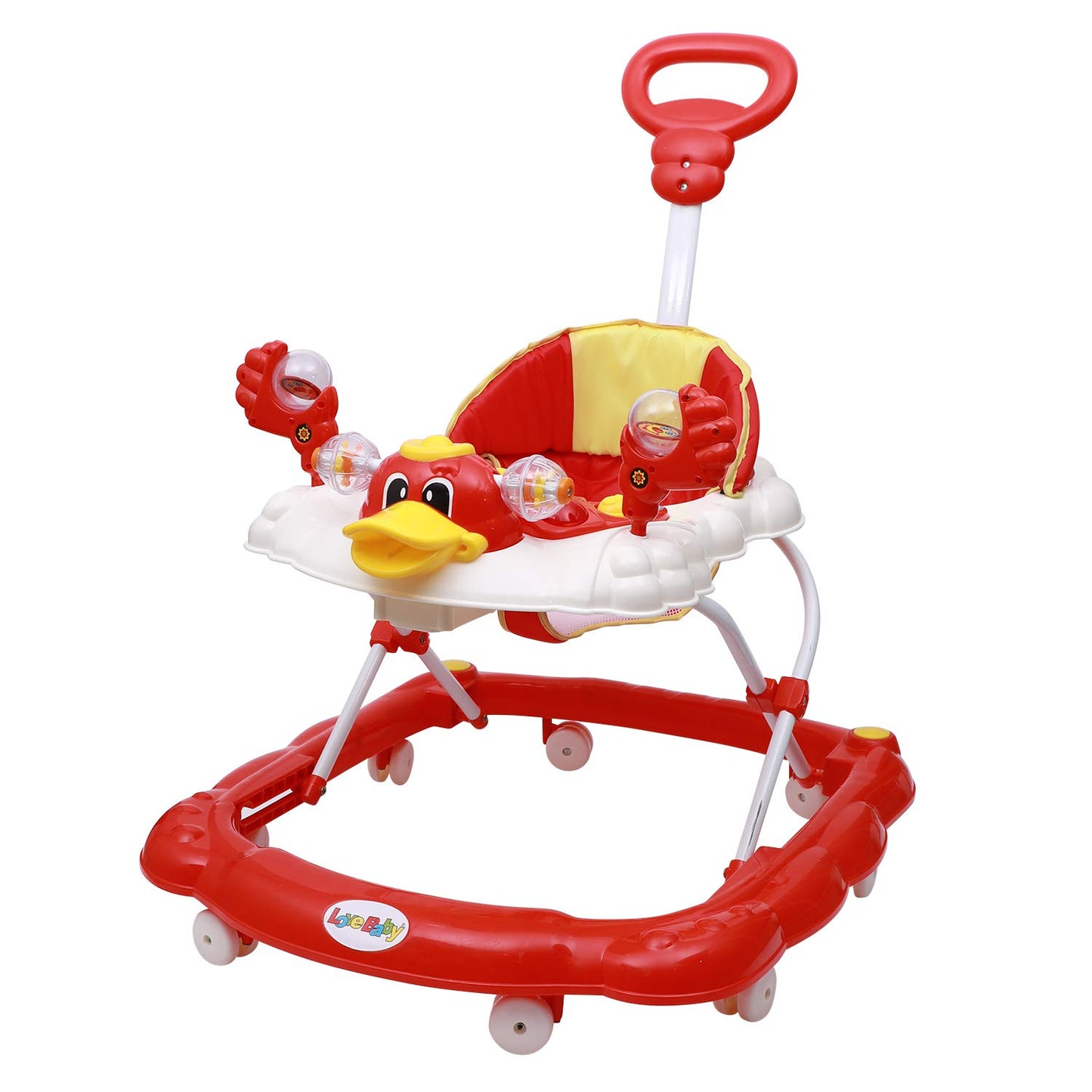 Love Baby Ultra Soft Seat Baby Activity Walker with Parental Control Handle, Adjustable Height and Musical Tray and Toys (Red) - MRGTOYS