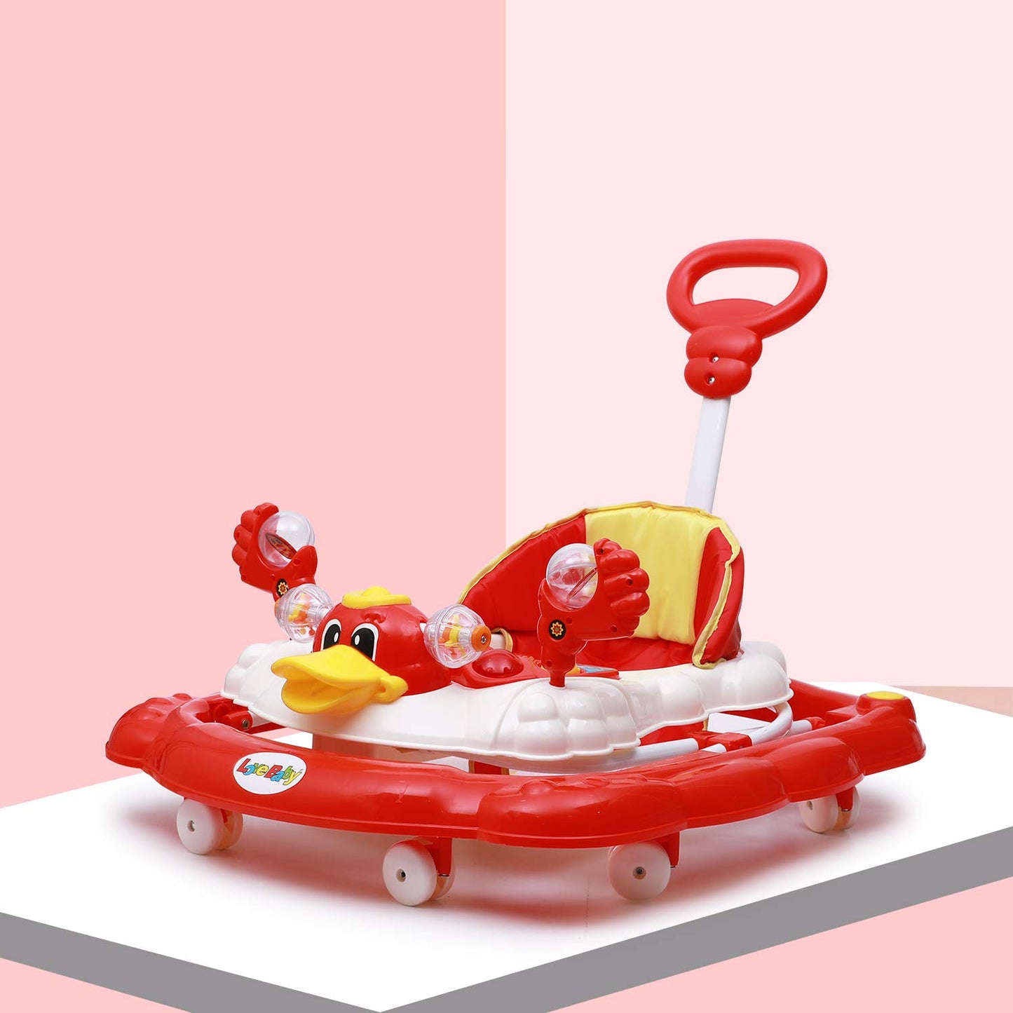 Love Baby Ultra Soft Seat Baby Activity Walker with Parental Control Handle, Adjustable Height and Musical Tray and Toys (Red) - MRGTOYS