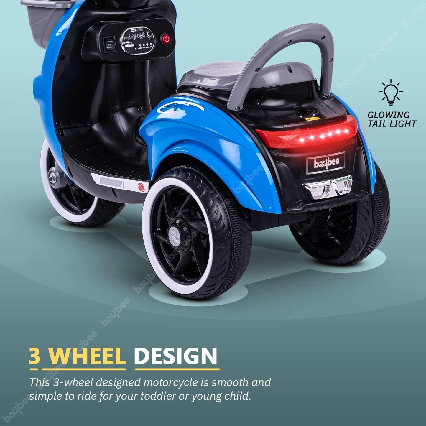 Baybee Pepto Kids Battery Operated Bike for Kids, Ride on Toy Baby Bike Scooty with Light & Music | Kids Bike Rechargeable Battery Bike | Electric Bike for Kids to Drive 1 to 3 Years Boy Girl (Blue)