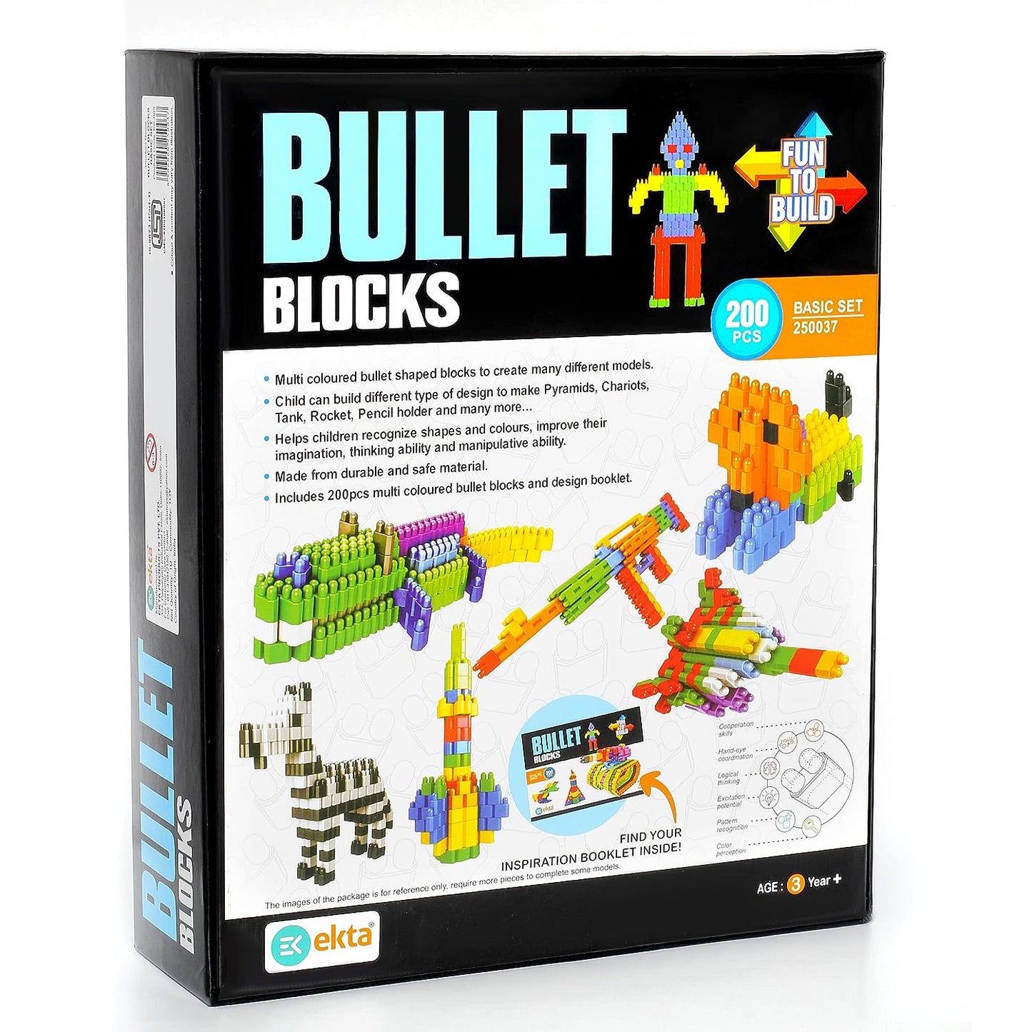 Ekta Bullet Blocks Basic Set Game, 200pcs Interlocking Blocks to Play & Learn Bullet Blocks Activity Game